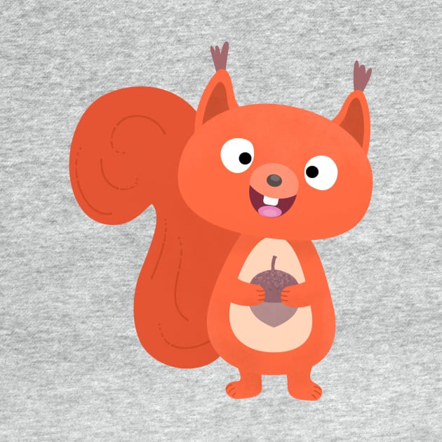 Happy cute red squirrel cartoon illustration by FrogFactory